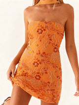 Floral Embroidered Sequin Mini Dress