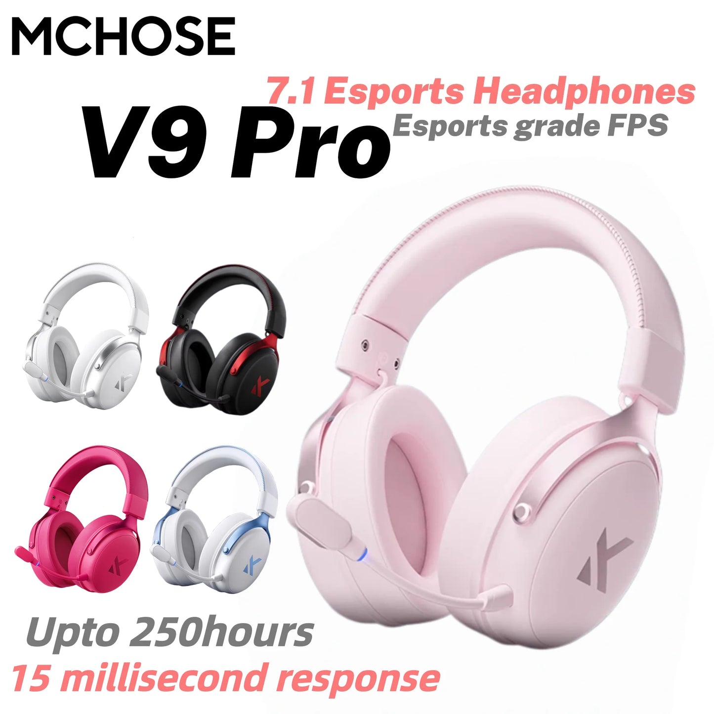 MCHOSE V9 Pro Gaming Wireless  Headset Surround Sound Headphones Noise Canceling Mic Low Latency Lightweight for PS5 PC SWITCH
