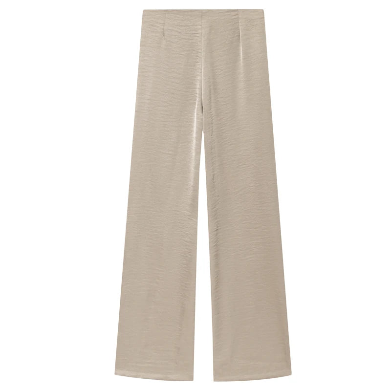HXAO 2025 Off White Satin Pant Sets Women's Suit Off Shoulder Strapless Top Vest Set 2 Piece Woman Chic High Waist Trousers Sets