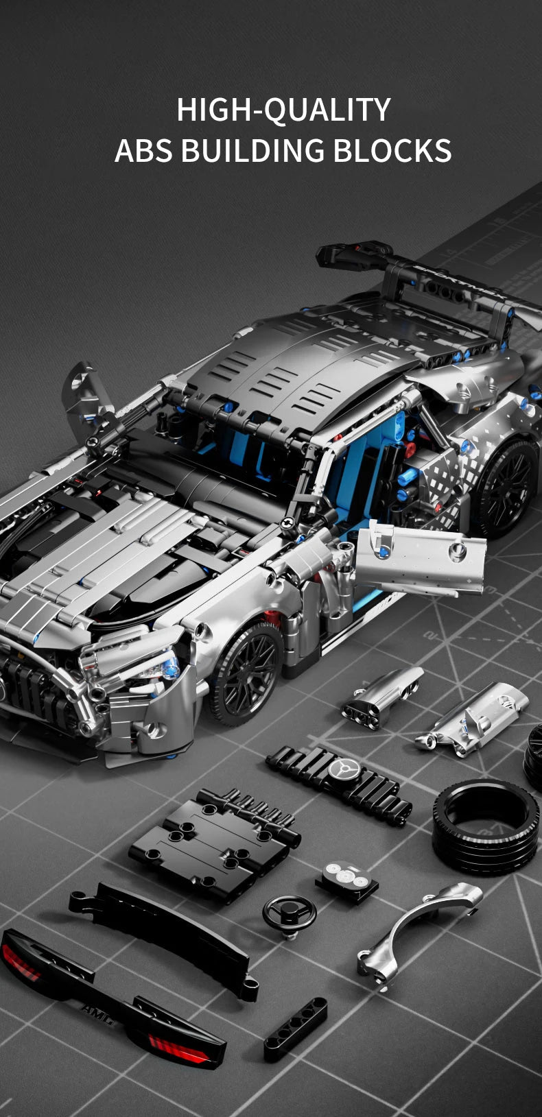 1310 PCS Racing Car Building Blocks Set, 1:14 Scale Technical Sports Vehicle Model Kit for Adults, Assembly Toys Birthday Gifts