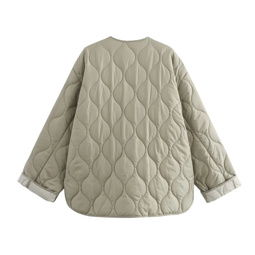 Casual Full-Zip Cotton Jacket – Autumn/Winter Fashion Coat with Curled Edge