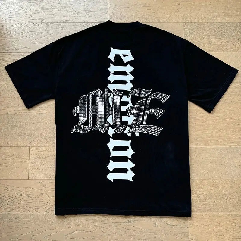 MIXED EMOTION Oversized Cotton Rhinestone T-Shirt