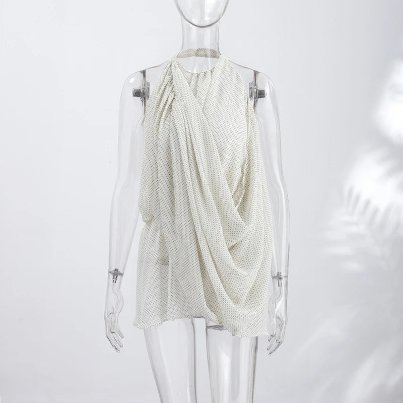 Fashion Women's Pleated Halter Vest Loose Sleeveless Backless Female Feshion Tops 2026 Summer Lady Chic All-match Solid Vests