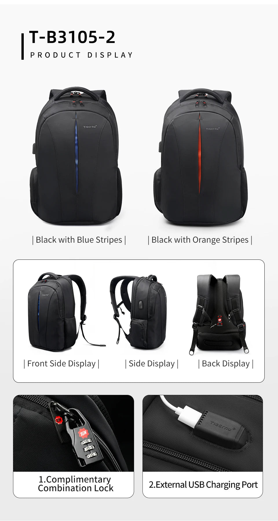 Tigernu Travel Backpacks 14-15.6-17'' Laptop Backpack For Men TSA Anti Theft Backpack Nylon Backpacks Bag For Schoolbag Knapsack