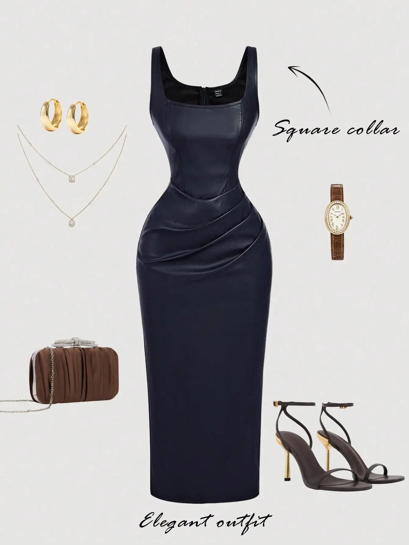 Women's Elegant Burgundy Sleeveless Fitted PU Dress