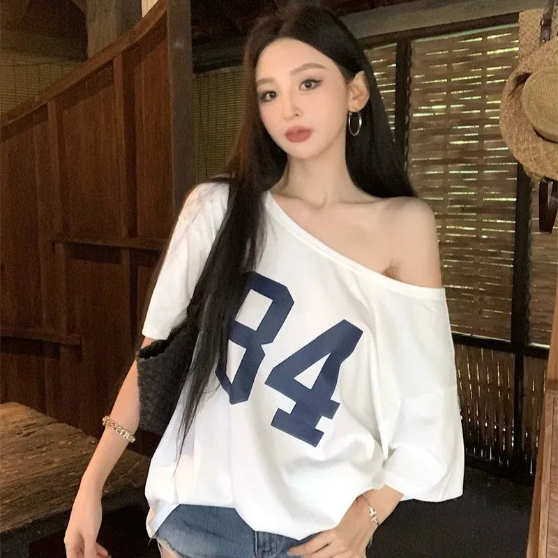 Vintage Print One-Shoulder Tee