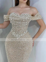 Off-Shoulder Pearl Mermaid Evening Gown | Formal Dress