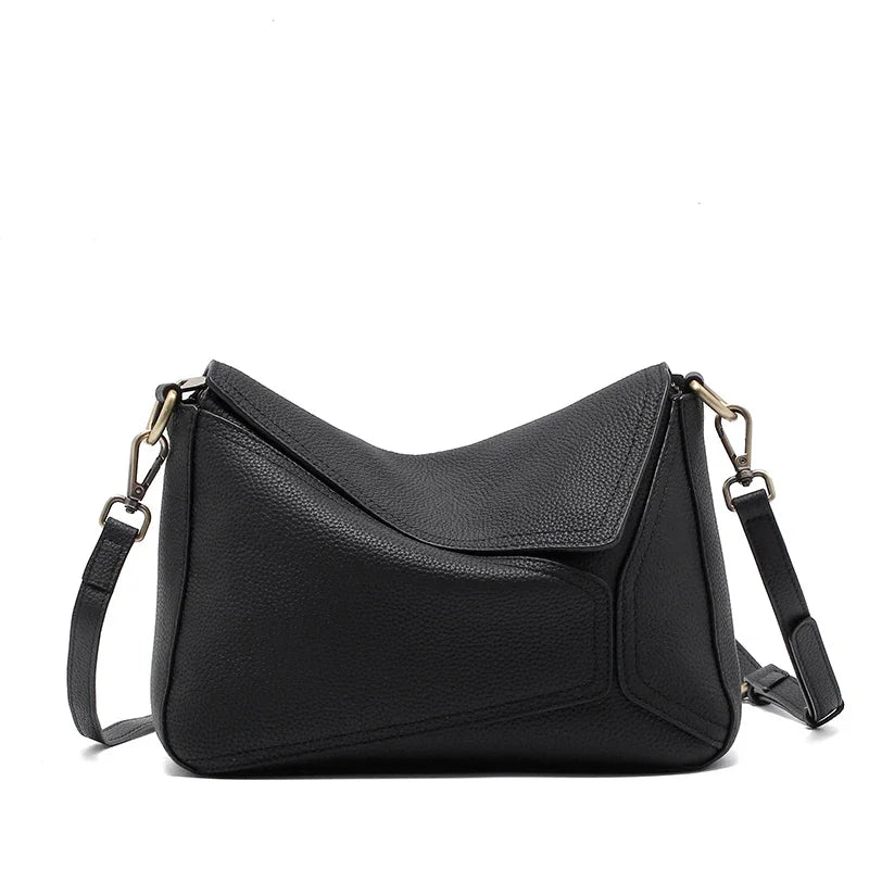 Pure 100% Cowhide Leather Women's Geometric Solid Color Shoulder Bag For Ladies Large Capacity Pillow Crossbody Handbag Luxury