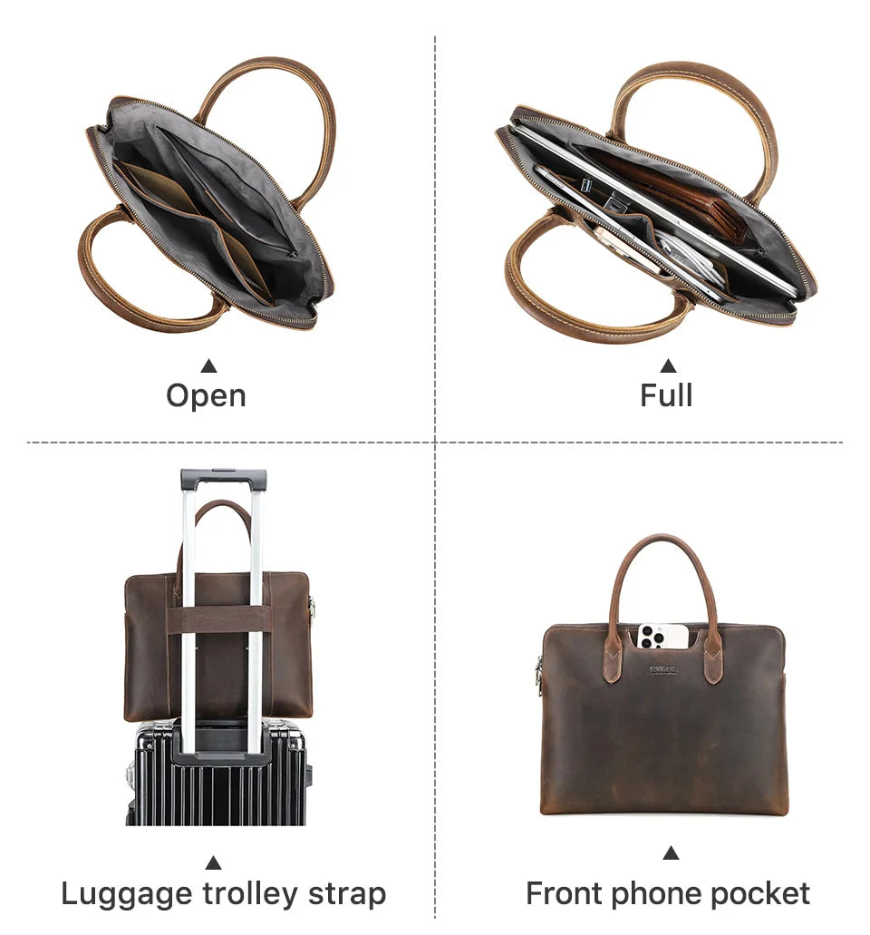 CONTACT'S Genuine Leather Men Business Bag Leather Briefcase Tote Laptop Bags High Quality Men's Bag Handbag for 14.2" Macbook