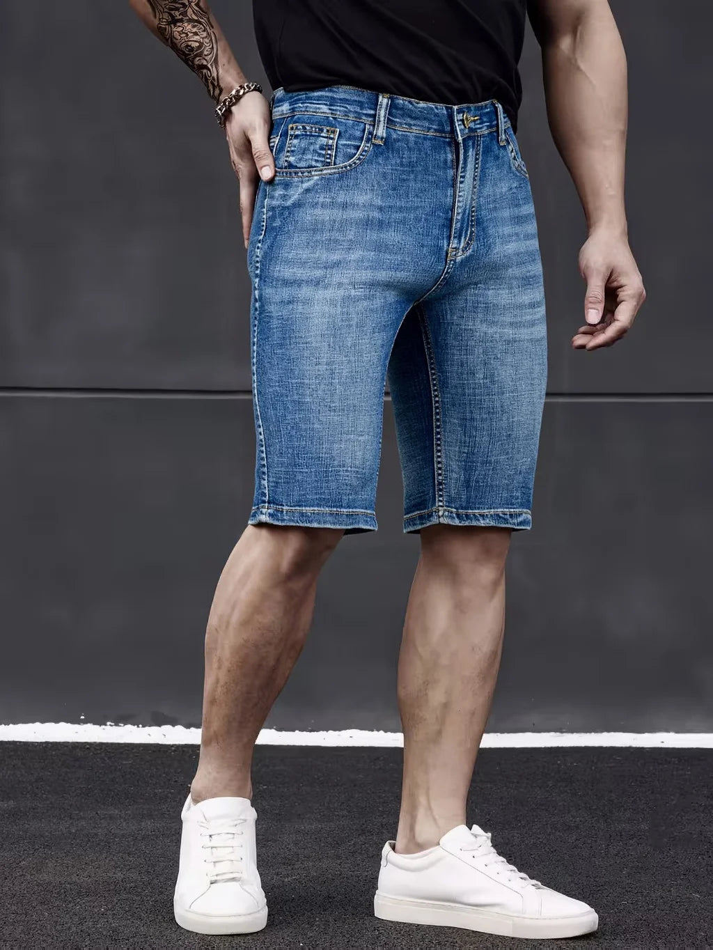 Men's Slim Fit Stretch Denim Shorts — Casual Summer Jean Shorts