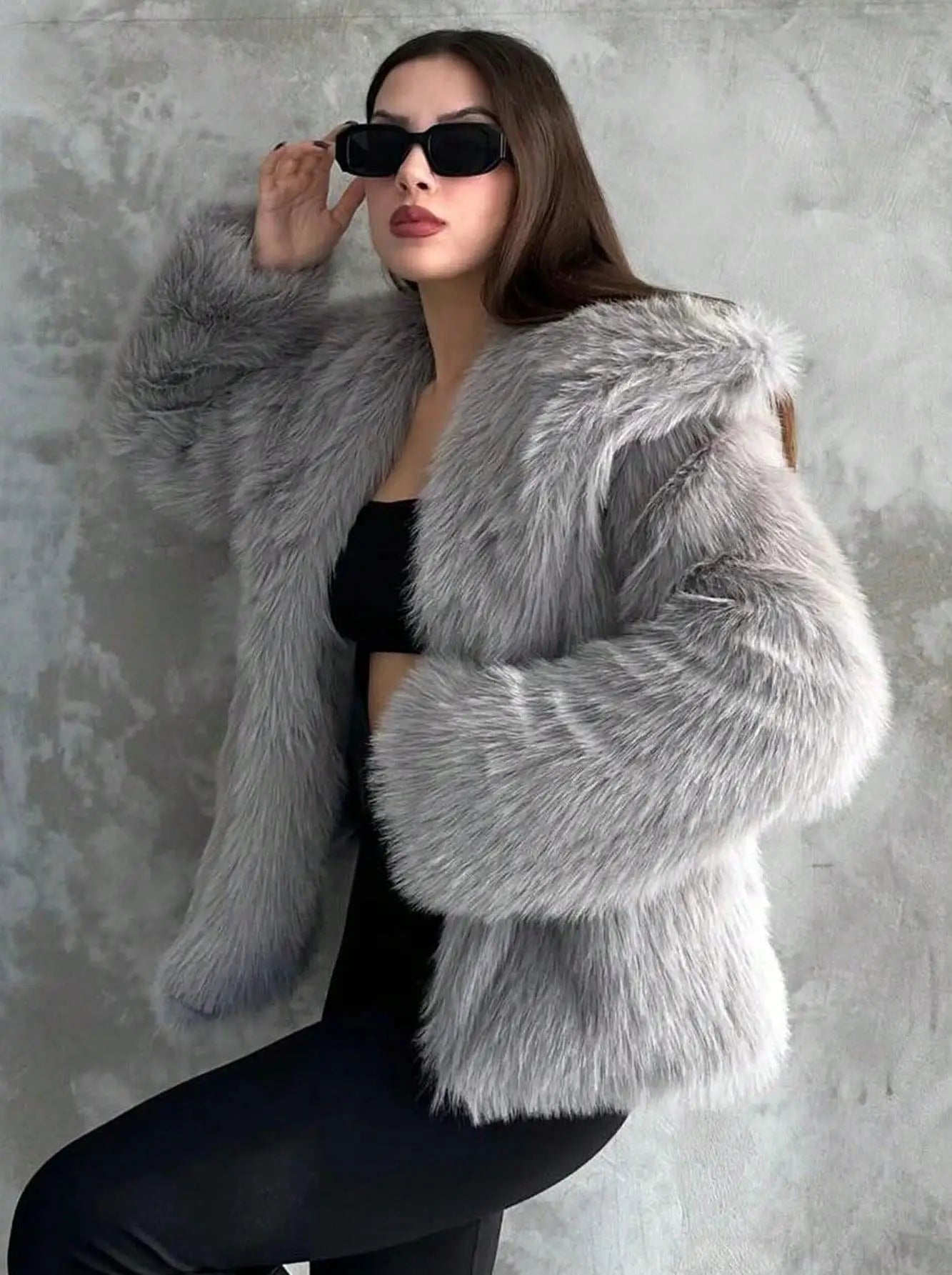 Gradient Faux Fox Fur Overcoat
