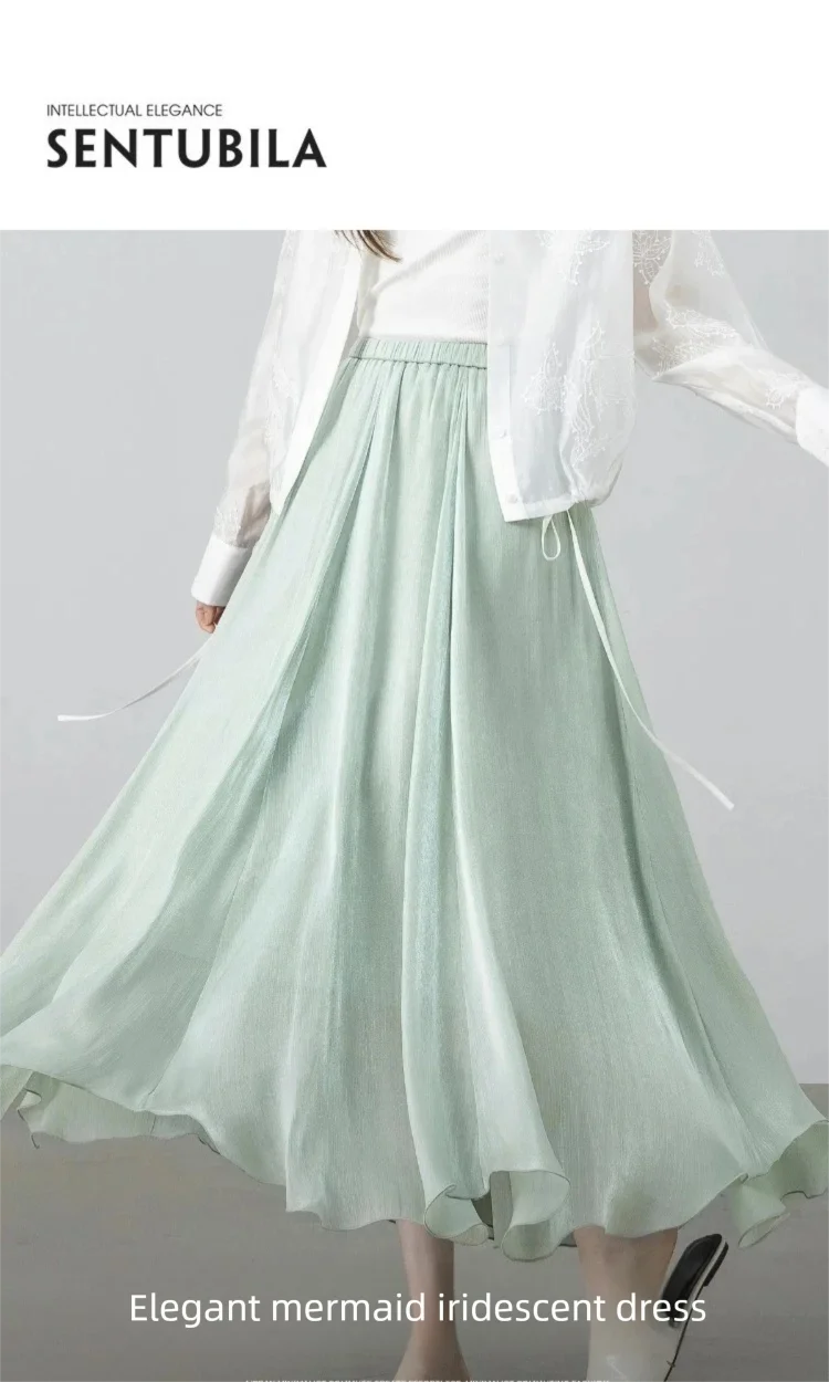 Sentubila Flowy A-Line Skirt – Iridescent Sheen