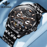 OUPINKE 3251 Men's Watches Flywheel Automatic Mechanical Original Wristwatch for Man Waterproof Luminous Perpetual Dual Calendar