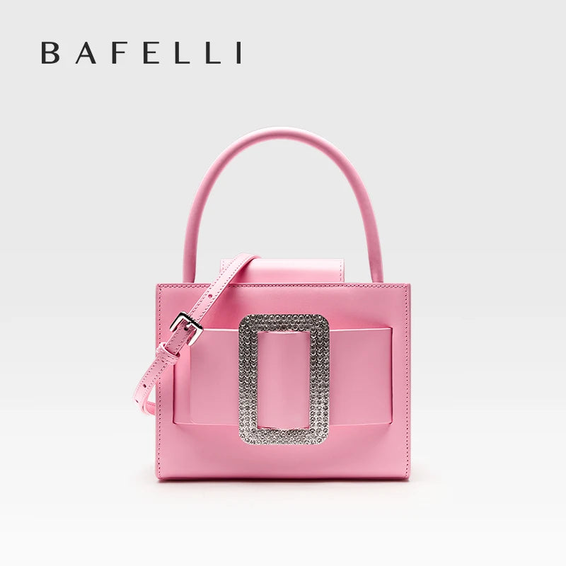 BAFELLI 2026 NEW WOMEN'S FASHION PINK EVENING HANDBAG SHOULDER BOXY BAG CASUAL PURSE LUXURY BRAND DESIGNER LEATHER TREND LADY