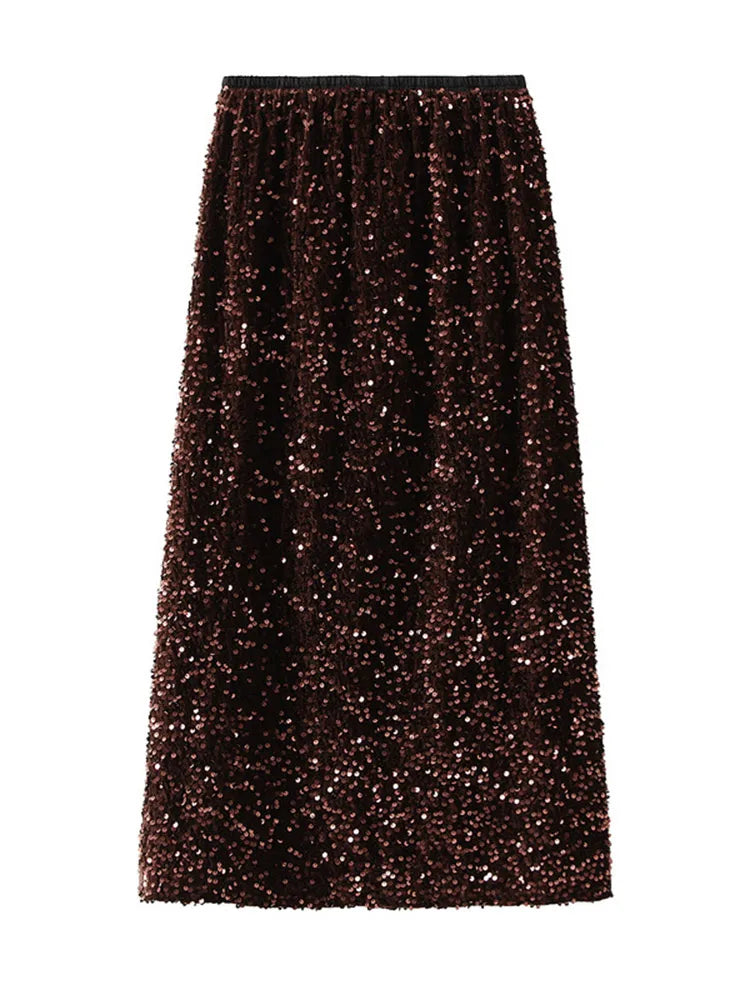 High Waisted Sequin Maxi Skirt Women Elegant Shiny Straight Skirts With Slit Summer Spring Black Long Sequin Skirt For Women