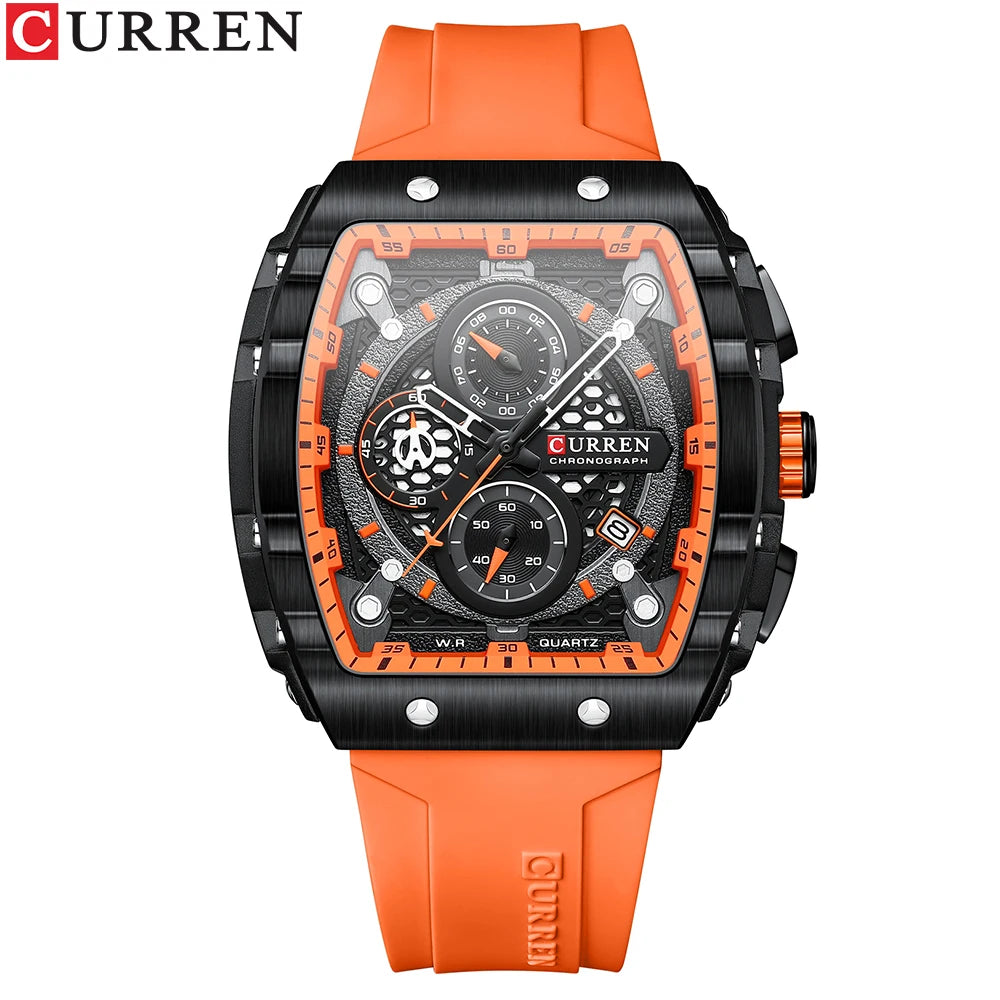 Men’s Sport Quartz Watch – Yellow Silicone Strap, Luminous Auto Date Square Dial
