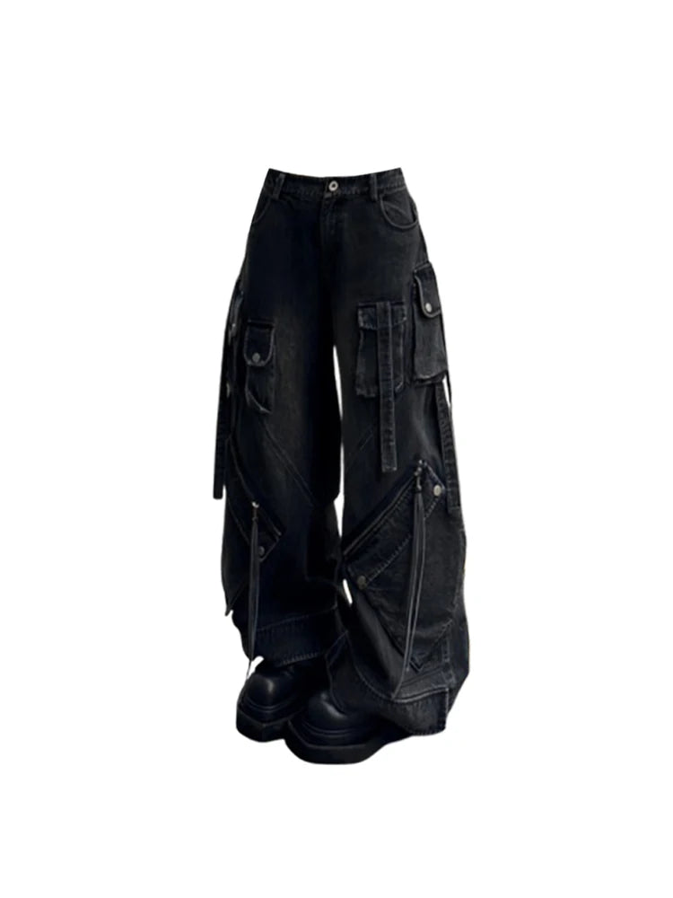 Women's Black Gothic Cargo Jeans – Baggy Harajuku Denim