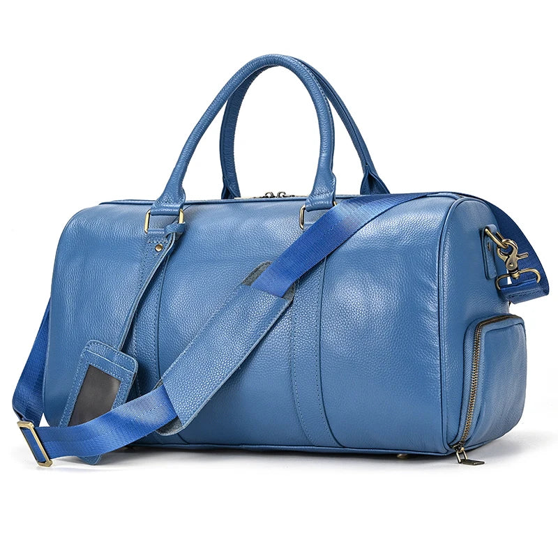 Natural Cowskin Travel Bags Waterproof Men's Leather Overnight Bag Handbag For Plane Luggage Men Male Weekend Bag Business 55cm