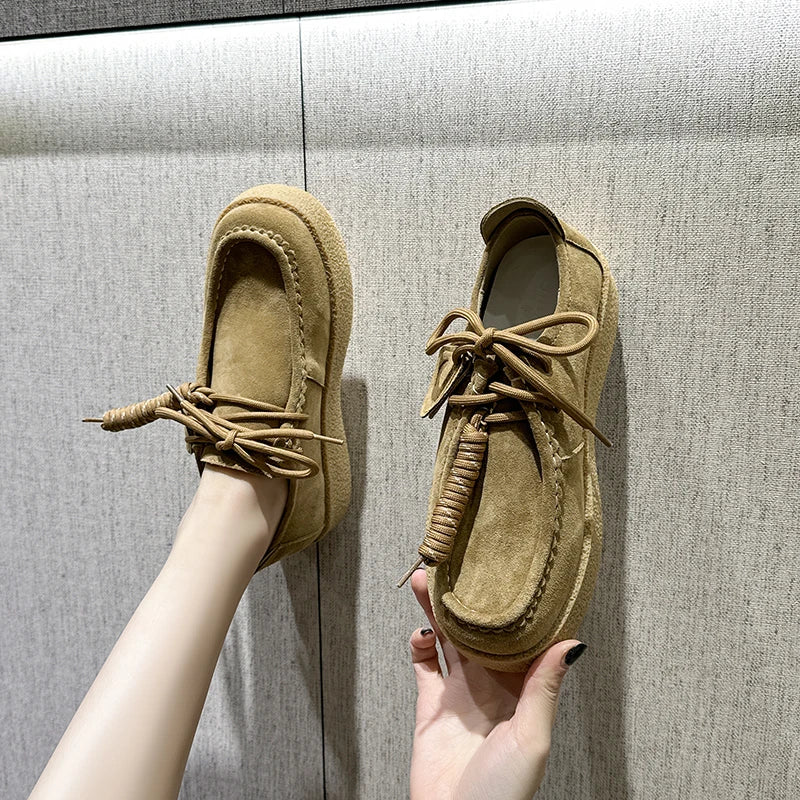 AIYUQI Women's Suede Leather Platform Loafers – British Style