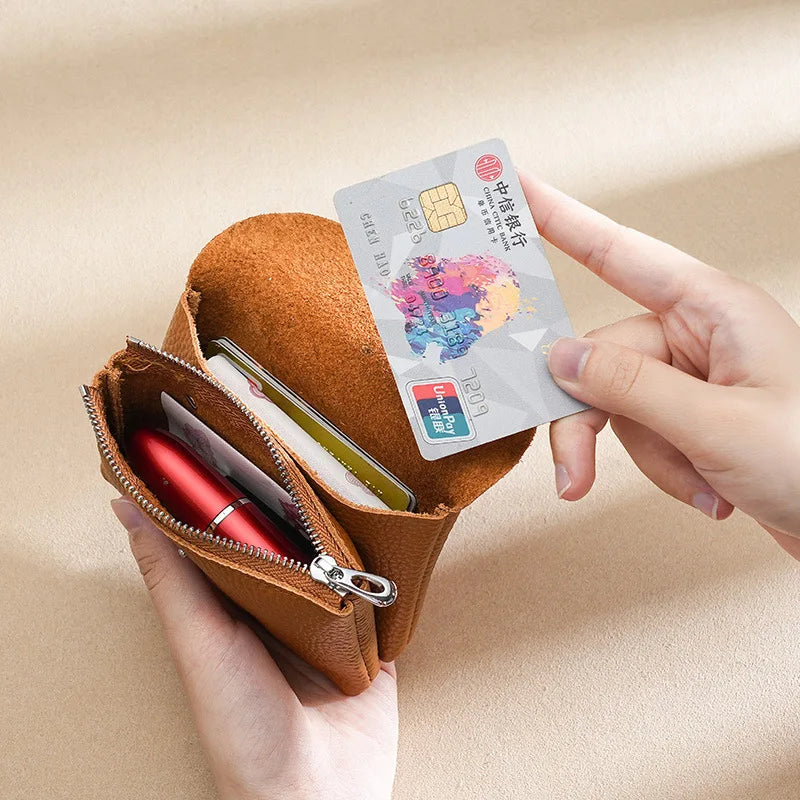 Custom Letters Fashion Women Short Wallet Genuine Leather Double Wallet Small Coin Purse Mini Credit Card Holder Key Storage Bag