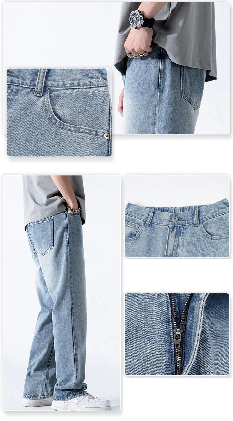 Men's Loose Straight-Leg Cotton Blend Jeans