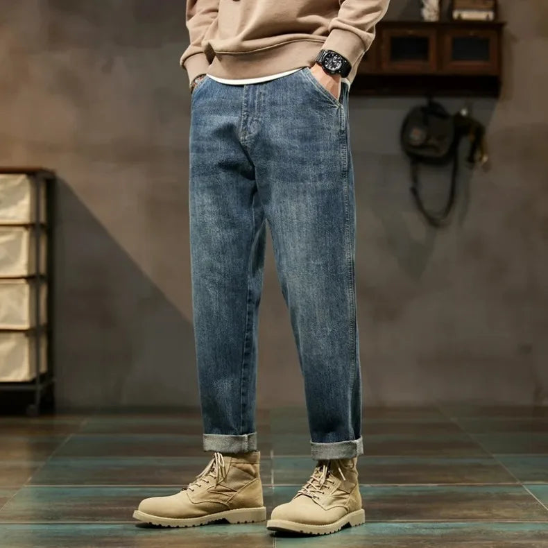 Men’s Retro Relaxed-Fit Cotton Harem Jeans
