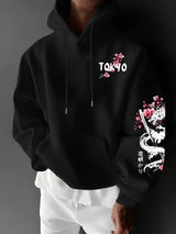 Men's Dragon & Cherry Blossom Print Hoodie