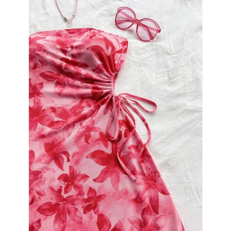 Floral Print Ruched Tube Mini Dress