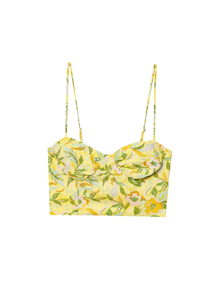TFMLN Women Floral Print Skirt Two Piece Set Sexy Crop Sling Camisole Casual Beach Holiday Style A-line Skirts Sets Female New