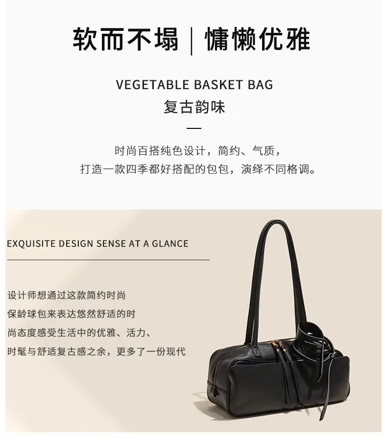 High Version Genuine Leather Pillow Bag for Women 2026 New All-Match Large Capacity First Layer Cowhide Bowling Bag for Women