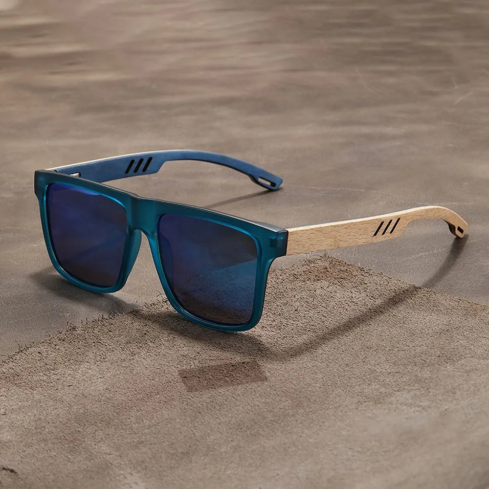 Square Wood-Grain Sunglasses – UV400 & Spring Hinges