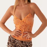Y2K Sequin & Pearl Halter Crop Top