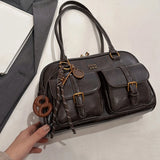 Women’s Coffee Brown Multi-Pocket Shoulder Bag | Vintage PU Leather Crossbody