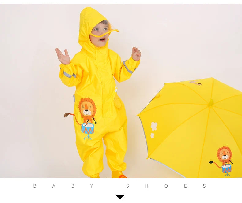 Kids Waterproof Dinosaur Raincoat – Hooded Jumpsuit