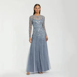 Customized Gray Tulle High Quality Evening Dress Scoop for Floor-Length with Beads A-line for Formal Evening Vestidos De Fiesta