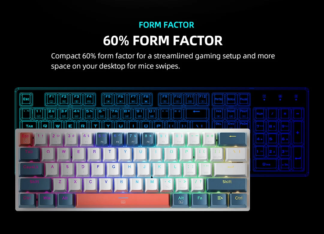 K500-B61 Machenike Mini Mechanical Keybaord 60% Form Factor 61Keys Gaming Keybaord Wired Full Key Hot-Swappable RGB Backlit
