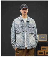 Fashionable Premium Jacquard Washed Denim Jacket for Men - Autumn New Arrival American Vintage Distressed Streetwear Style
