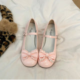Cute Butterfly-knot Women Lolita Mary Jane Shoes Concise Thick Heel Leather Shoes Ladies Shallow Pumps