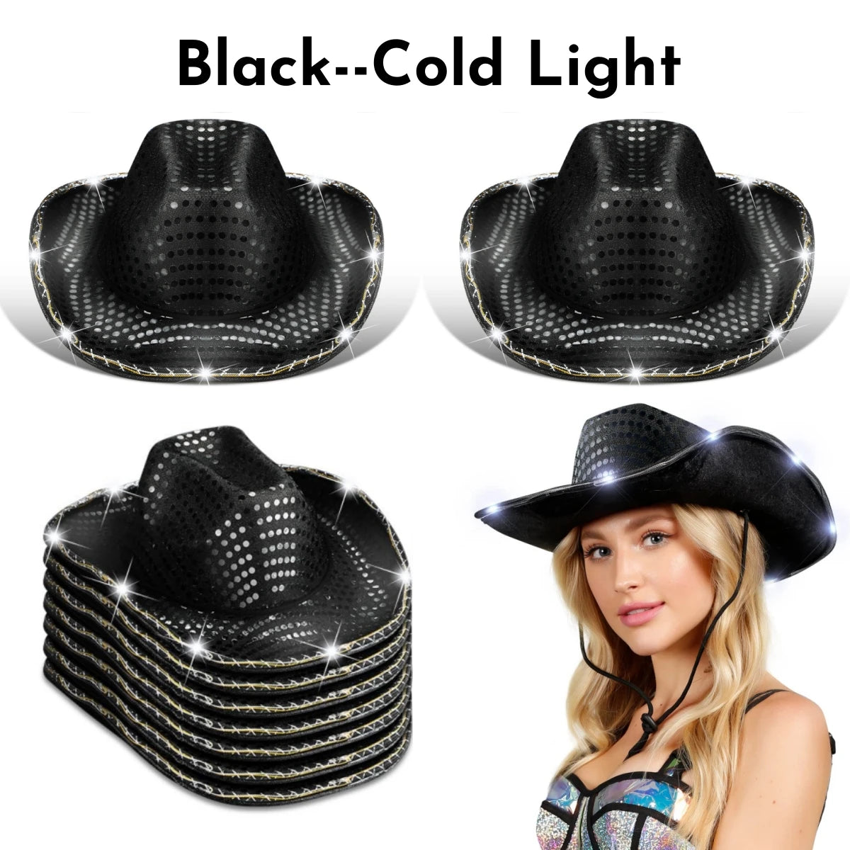 LED Light-Up Cowboy Hats – Glitter Party Pack