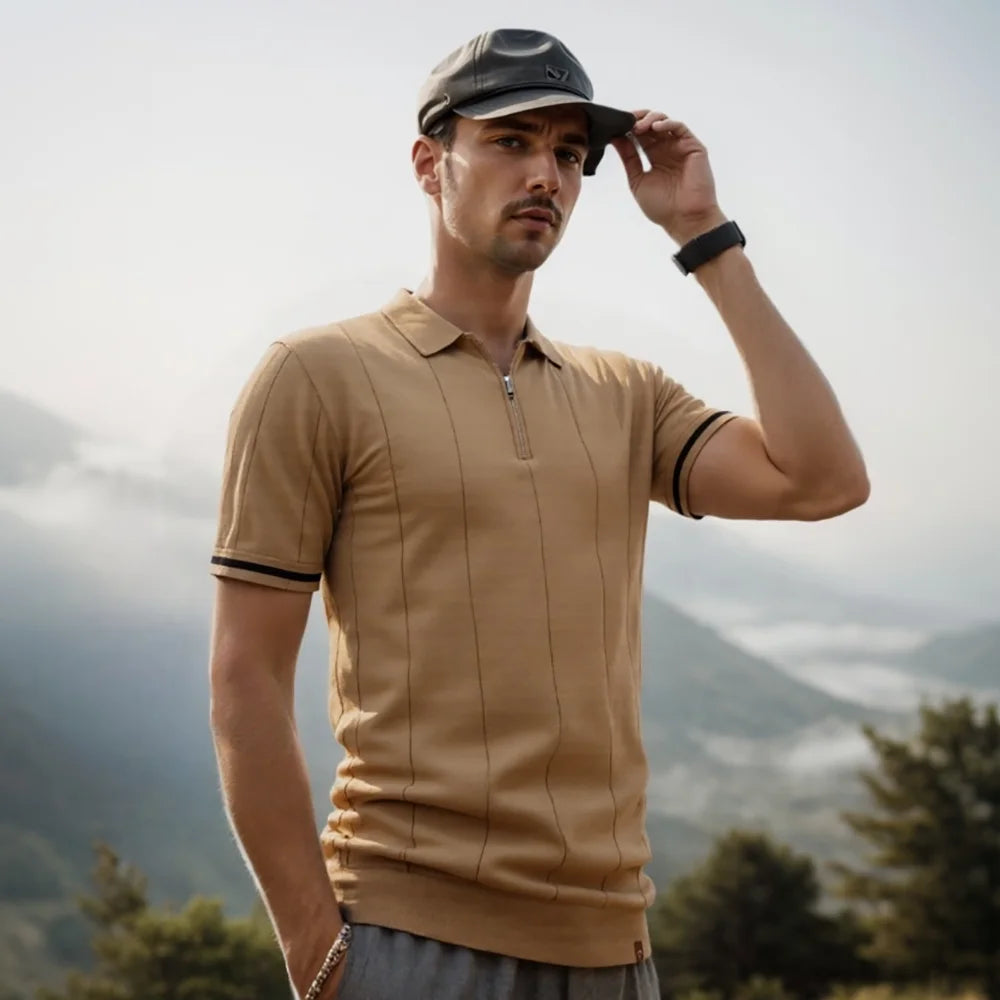 AIOPESON Men's Slim Fit Zipper Polo Shirt | Sport & Office