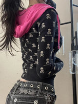 Women's Vintage Skull Print Zip-Up Hoodie