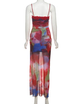 Colorful Lace Maxi Dress with Stretch Fit