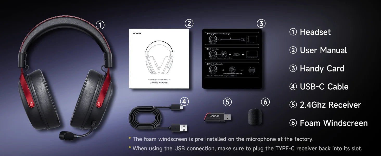 MCHOSE V9 Pro Gaming Wireless  Headset Surround Sound Headphones Noise Canceling Mic Low Latency Lightweight for PS5 PC SWITCH