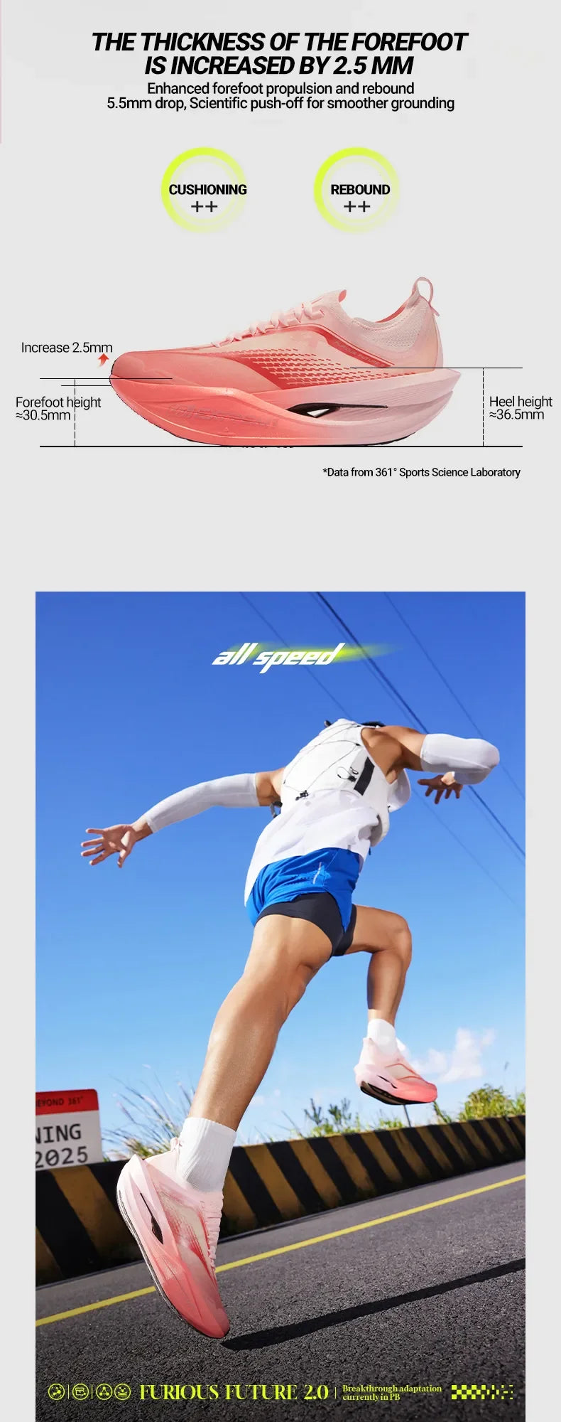 361 Degrees Furious Future 2.0 Running Shoes Marathon Plate Racing Carbon Breathable Durable Cushion Stable Sneakers 672512201
