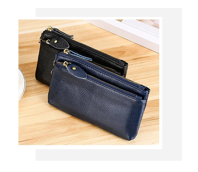 Fashion Women Genuine Leather Wristlet Clutch Bag Multifunctional Coin Purses Wallet Zipper Card Holder Money Clip Phone Bag