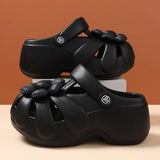 Women's Platform Clog Sandals with Flower Decor — EVA Wedge Beach Shoes