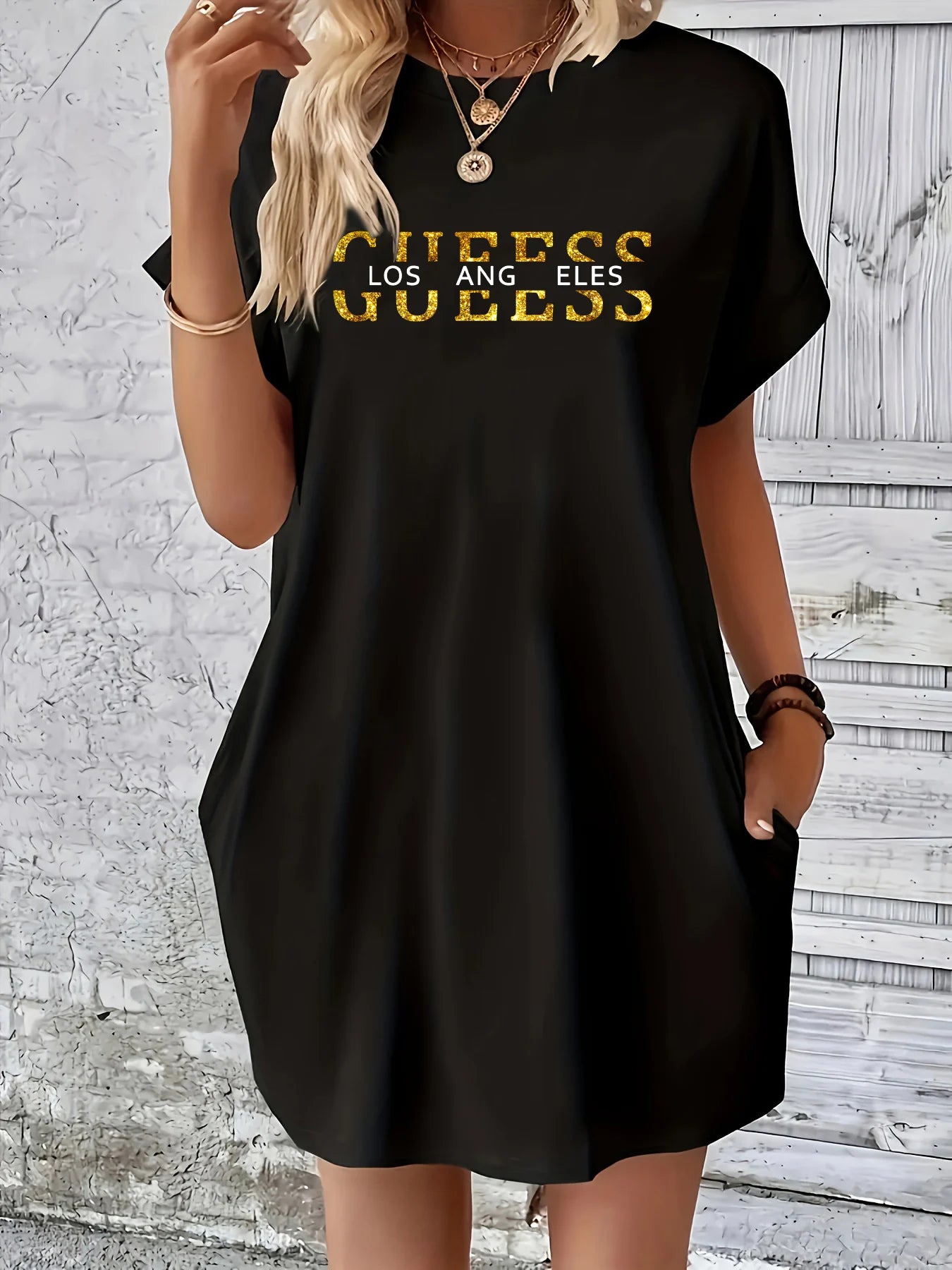 Los Angeles Letter Print Pocket Dress