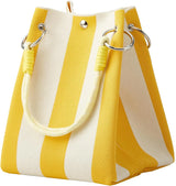 Korean Style Mini Knit Tote Bag Women Striped Crochet Bucket Handbag Lightweight Summer Daily Shoulder Purse For Vacation
