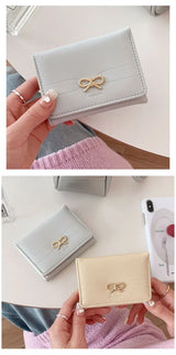 Fashion Wallets Girls Cute Bow Small Wallet Aesthetic Card Holder Classic Three Fold Purse For Women Student Simple Coin Pouch