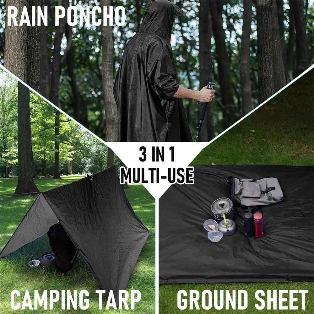 3-in-1 Hooded Waterproof Rain Poncho | Outdoor Adventure
